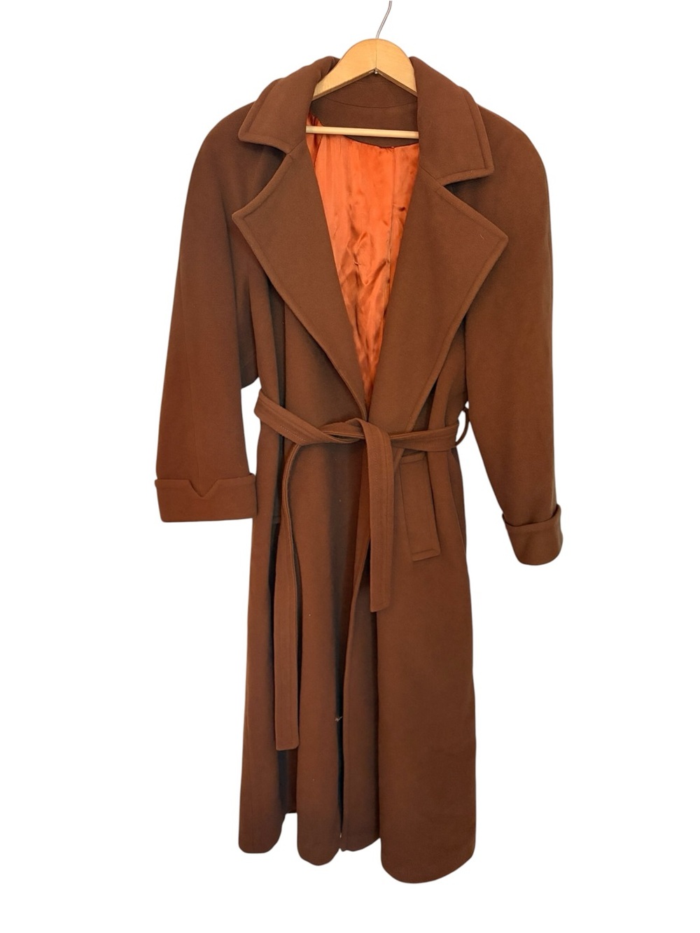 VALENCIA Rust Brown Long Belted Wool Coat
